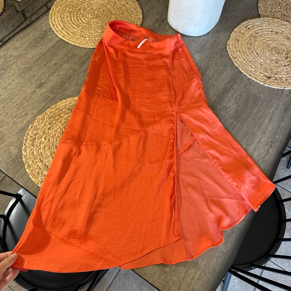 Free People Bright Orange Asymmetrical Midi Skirt